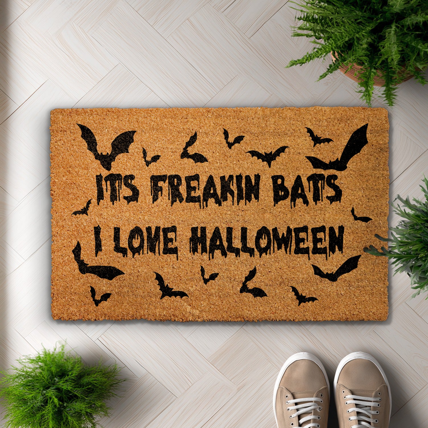Freakin Bats Doormat, Spooky Season Welcome Rug, Gothic Entry Decor