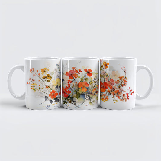 Orange Wildflowers Aesthetic Coffee Mug, Floral Tea Cup, Nature Lover Gift
