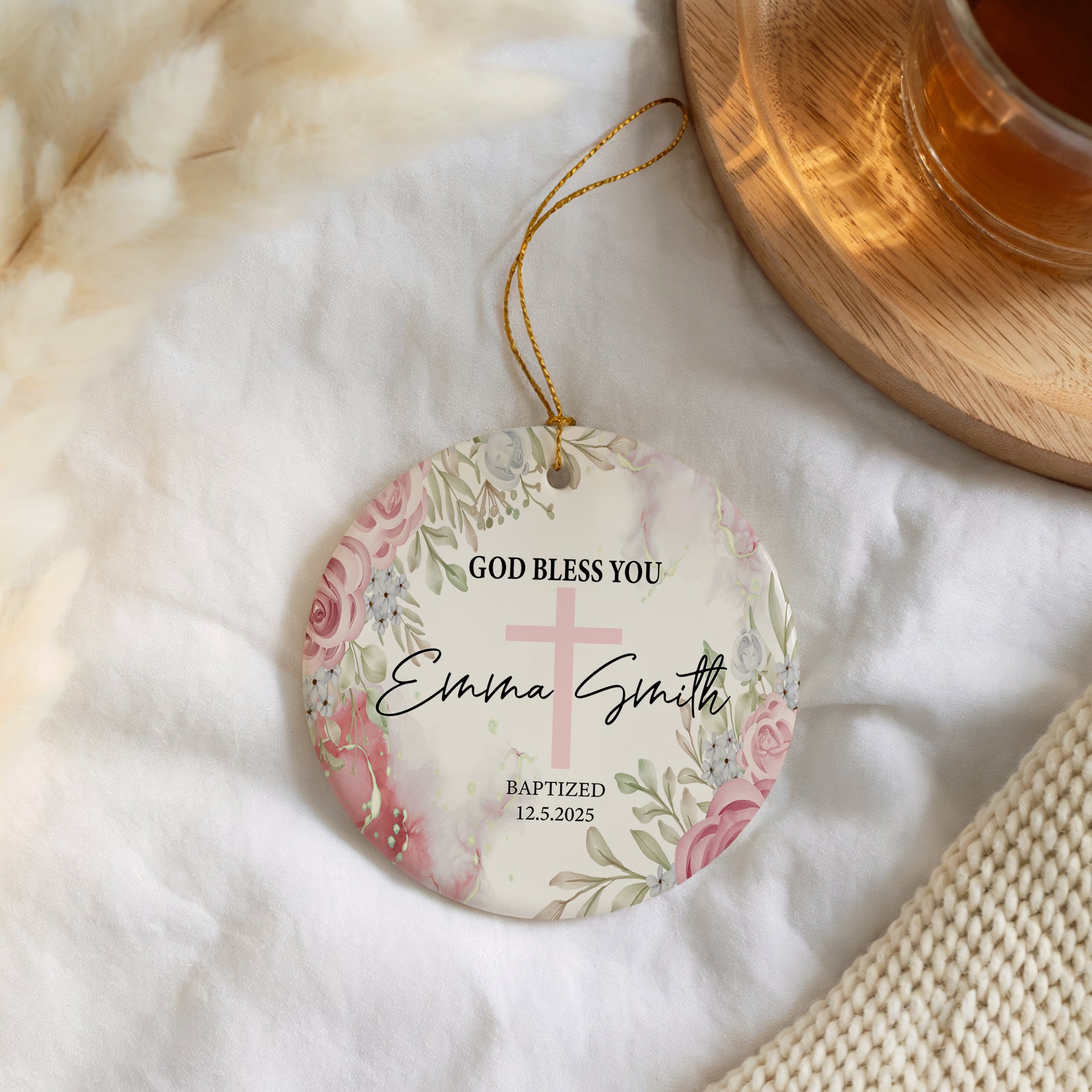 Personalized Baptism Ornament, Blessed Christening Keepsake, First Communion Gift