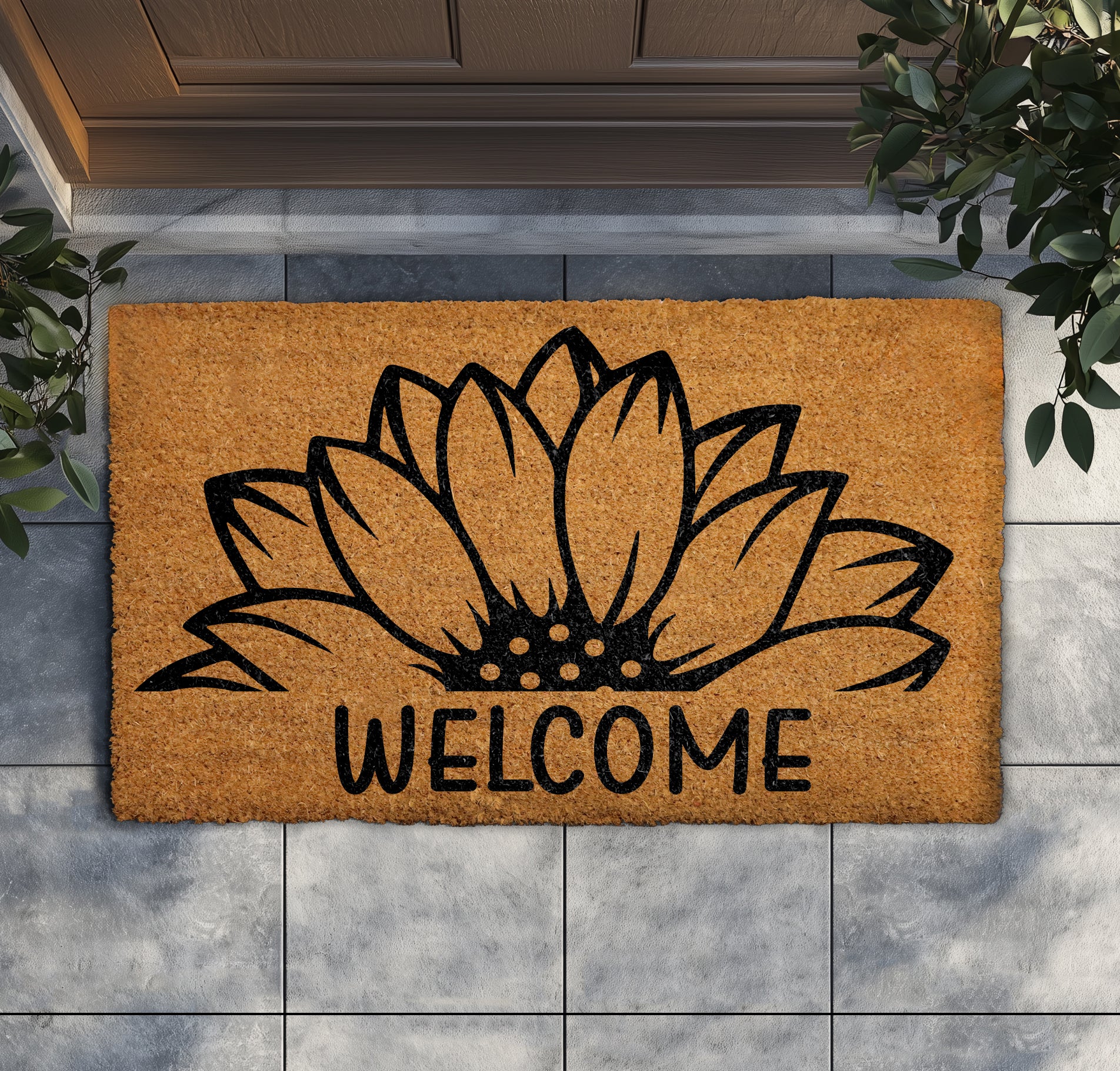 Floral Silhouette Rug, Vintage Sunflower Welcome - Happy Home Vibes