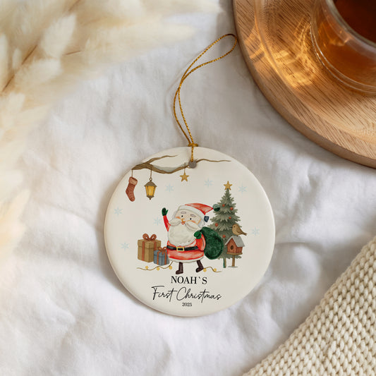 Santa Design Ceramic Ornament, Perfect Keepsake for Winter Baby.