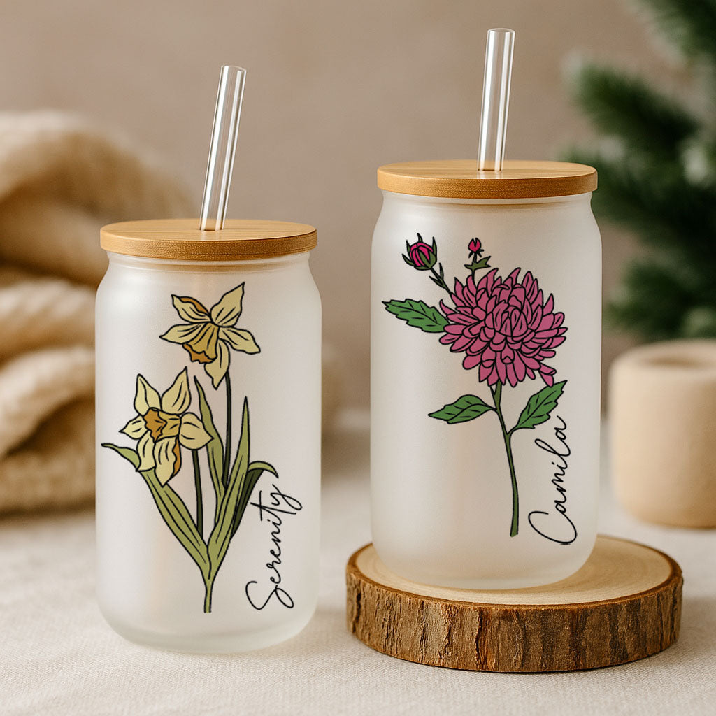 Personalized Birth Flower Tumbler, Colorful Floral Coffee Cup, Stylish Gift