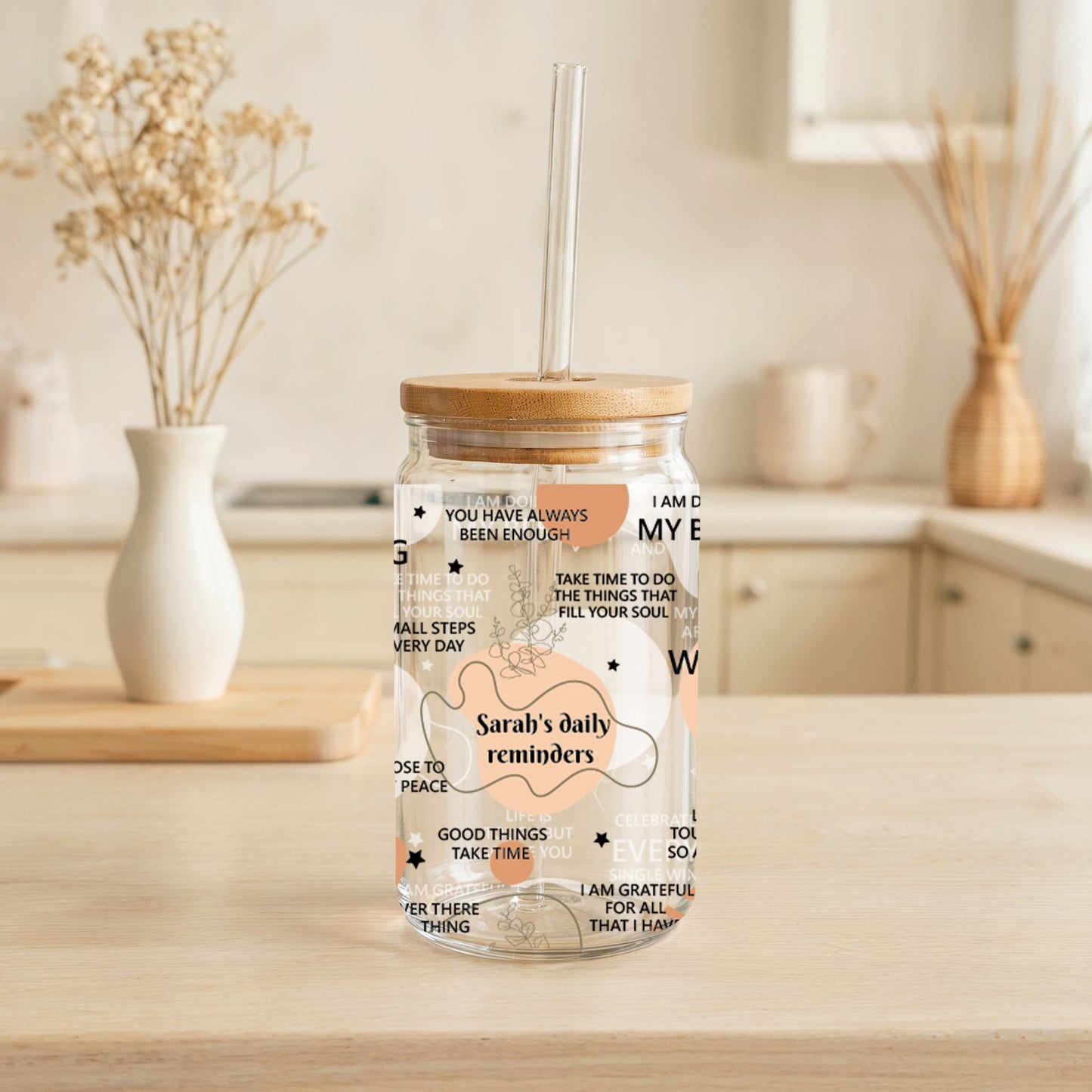 Personalized Daily Motivation Can Glass Tumbler, Empowering Eco-Friendly Ice Cup