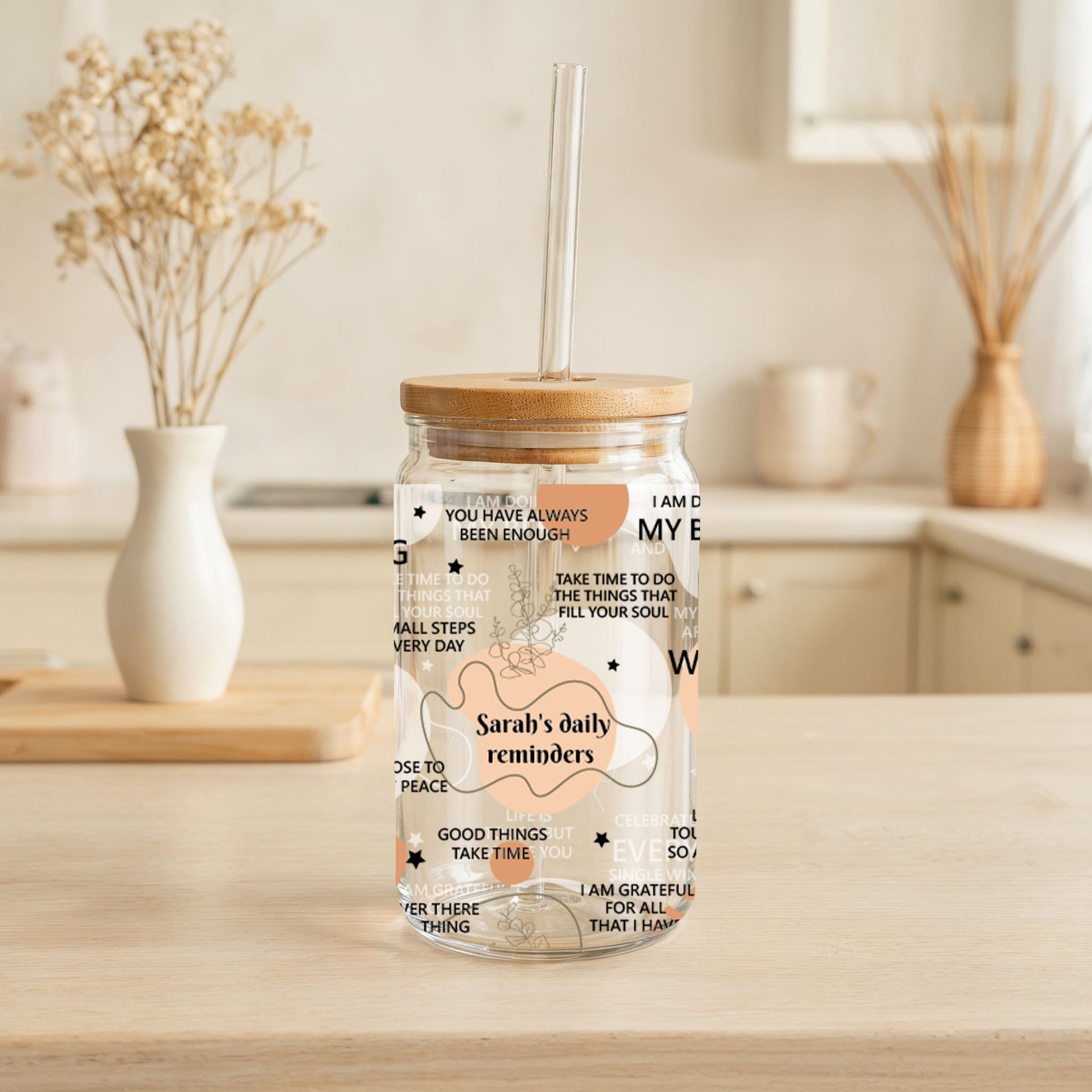 Personalized Daily Motivation Can Glass Tumbler, Empowering Eco-Friendly Ice Cup