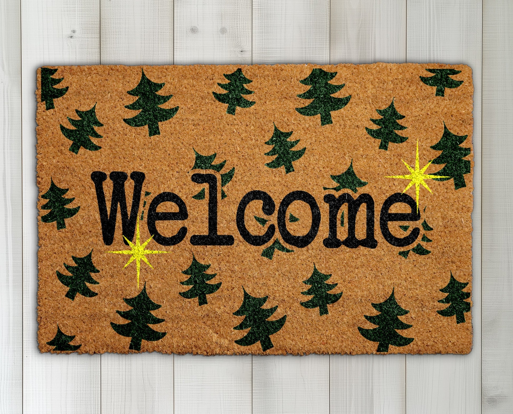 Festive Christmas Tree Welcome Mat, Holiday Front Door Rug