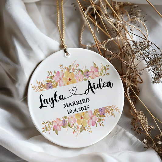 Personalized Wedding Ornament, Custom Married Date Keepsake & Ceramic Decor