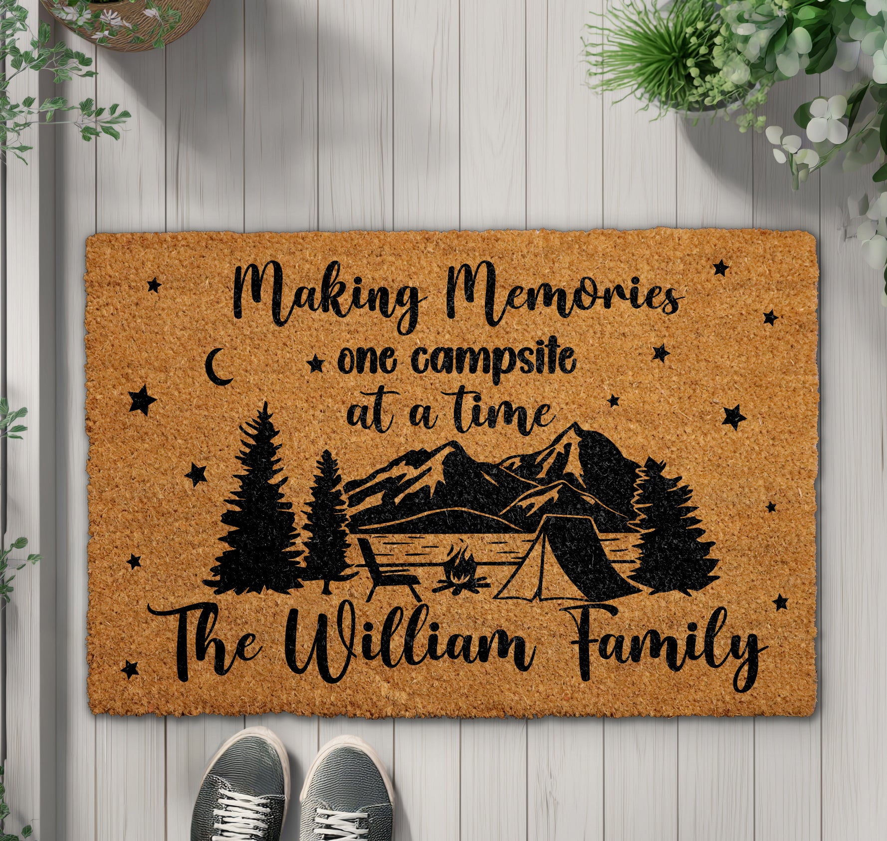 Custom Campsite Doormat: Personalized Family Camping Gift, Nature Lover's Rug