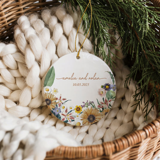 Custom Floral Couple Ornament: Chic Anniversary Gift, Valentine's Home Decor