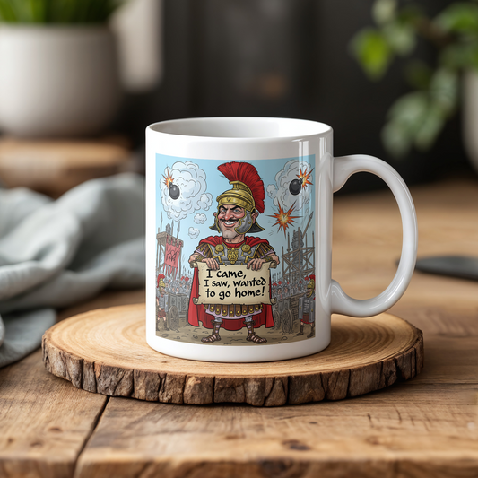 Roman Centurion Pottery Mug, Humorous Gladiator Cup, Historical Meme Goodness