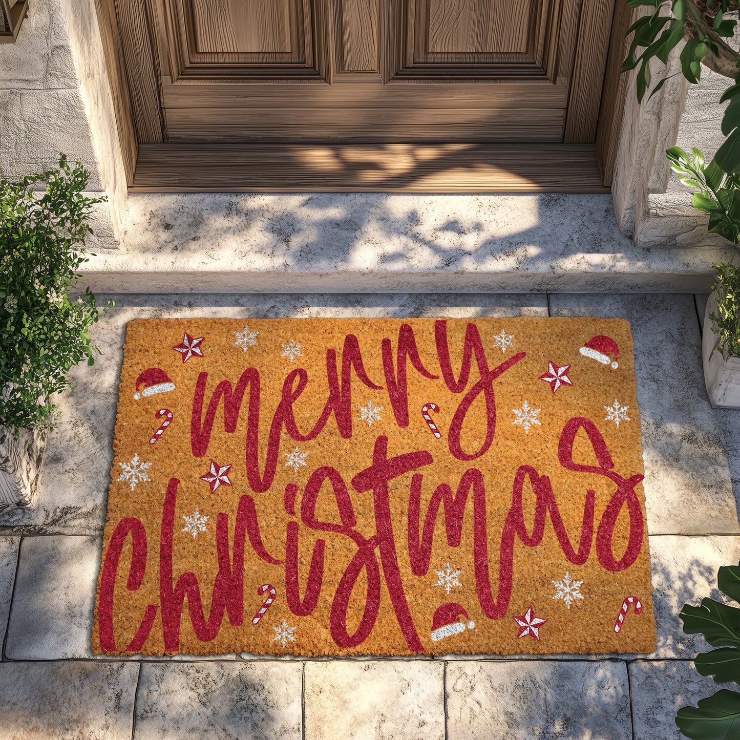 Festive Santa Vibe Doormat, Holiday Welcome Mat, Winter Snowflake Rug