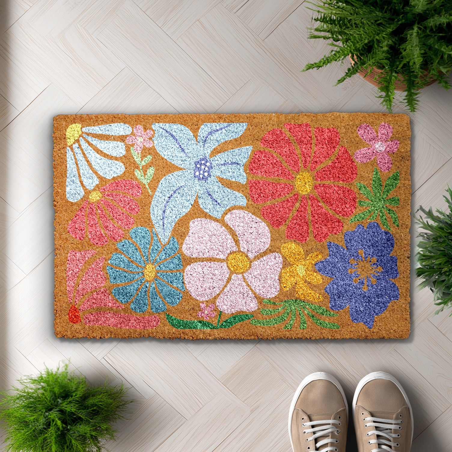 Vintage Floral Welcome Mat - Bohemian Front Porch Decor