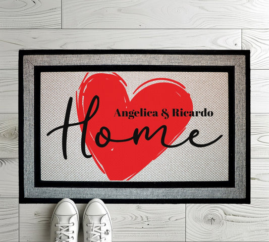 Custom Heart Couple Doormat, Personalized Family Welcome Mat, Cute Gift