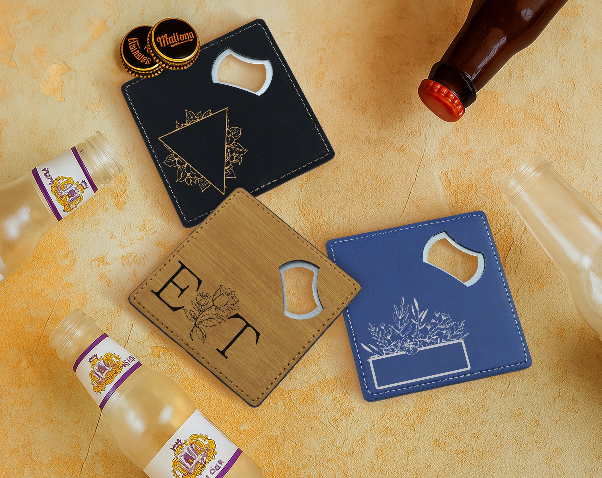 Personalized Leather Bottle Opener with Butterfly Engraving, Custom Bar Tool