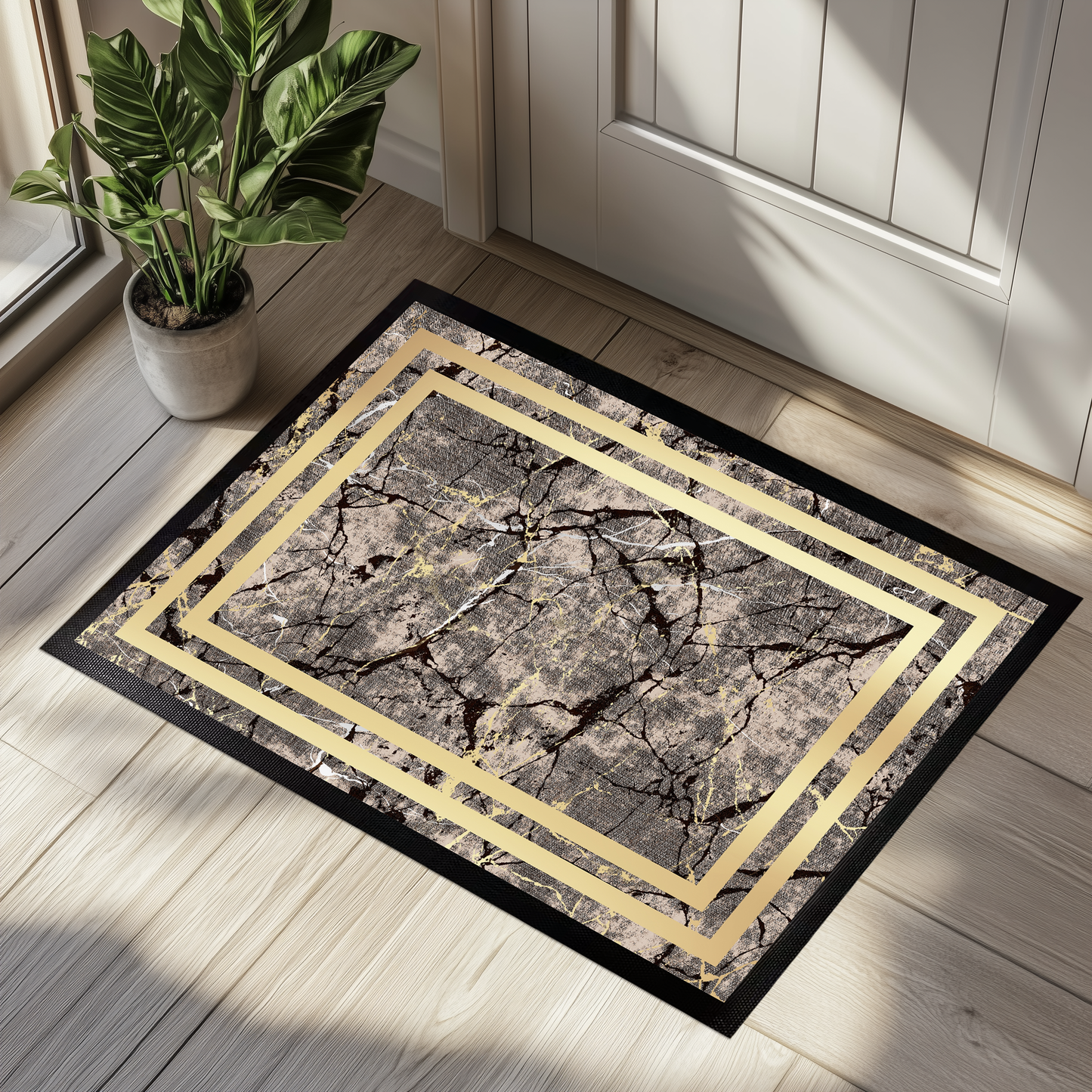 Luxury Marble Print Gold Vein Doormat, Non-Slip Welcome Mat