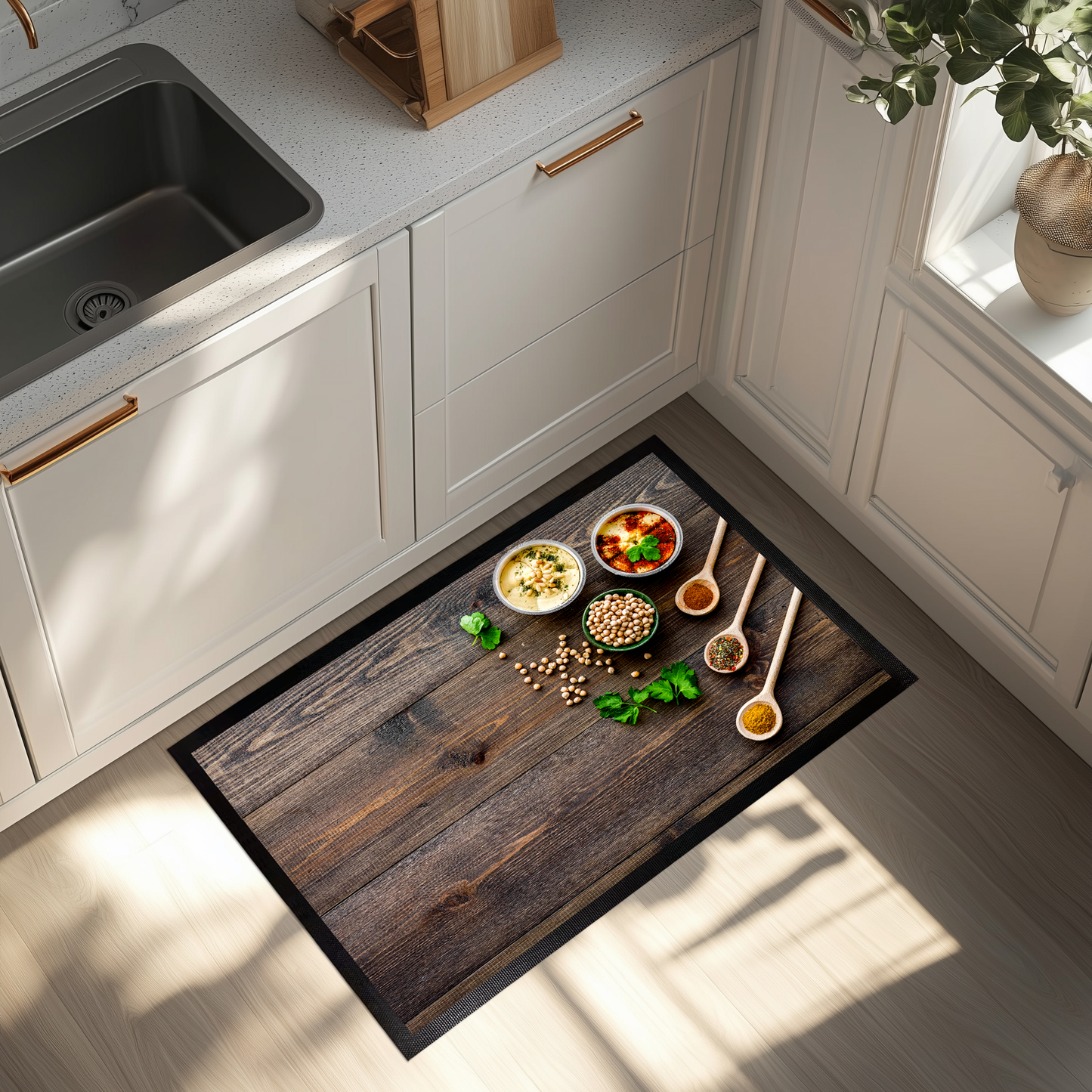 Spice up your kitchen with Chef's printed herb floor mat.