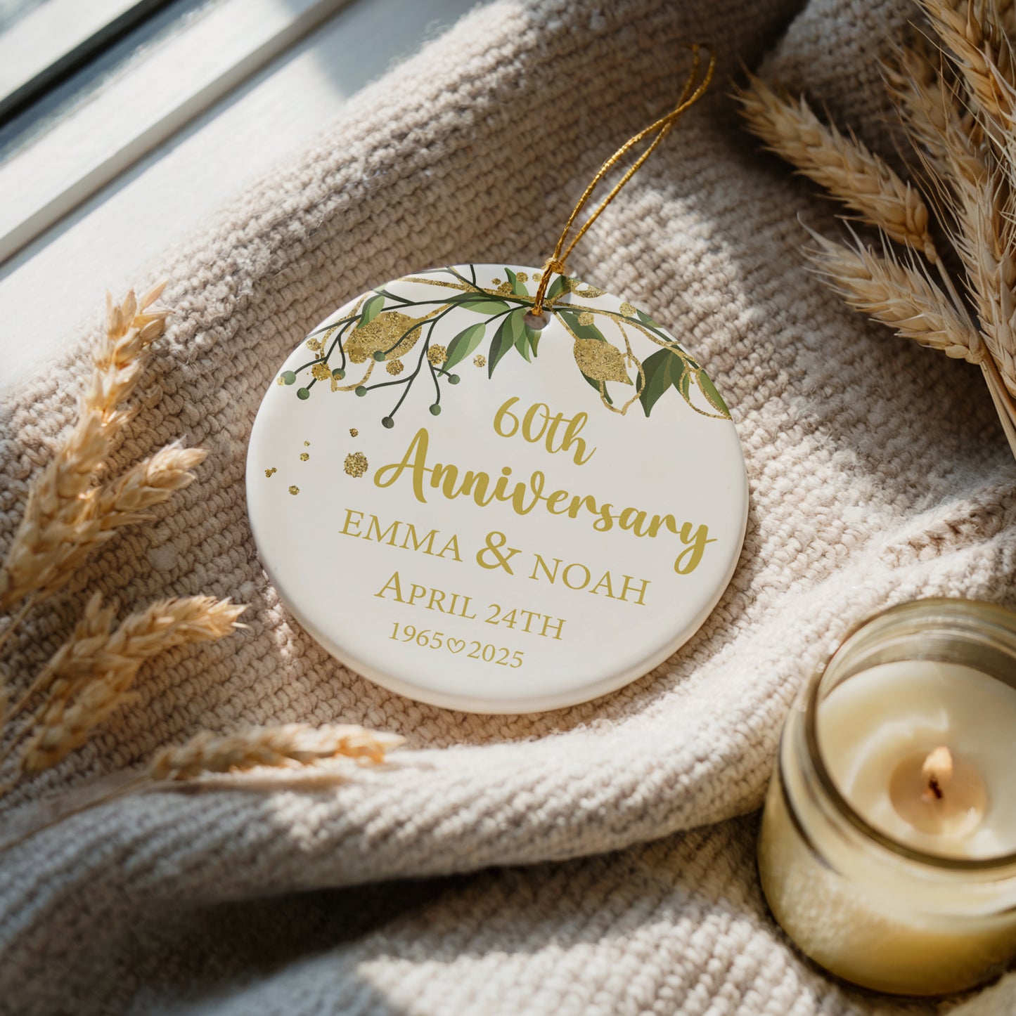 Personalize Your Love Story with Ceramic Anniversary Ornament, Romantic & Aesthetic!