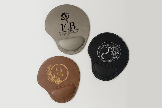 Custom Floral Mousepad: Vegan Leather, Engraved Name, Wrist Support.