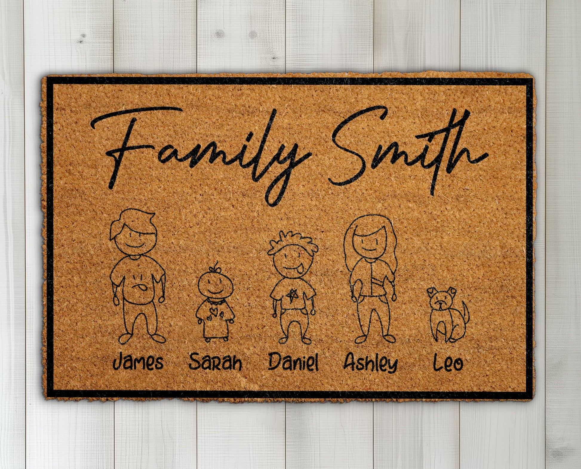 Personalized Family Doormat, Custom Stick Figure Home Decor, Pet Welcome Mat