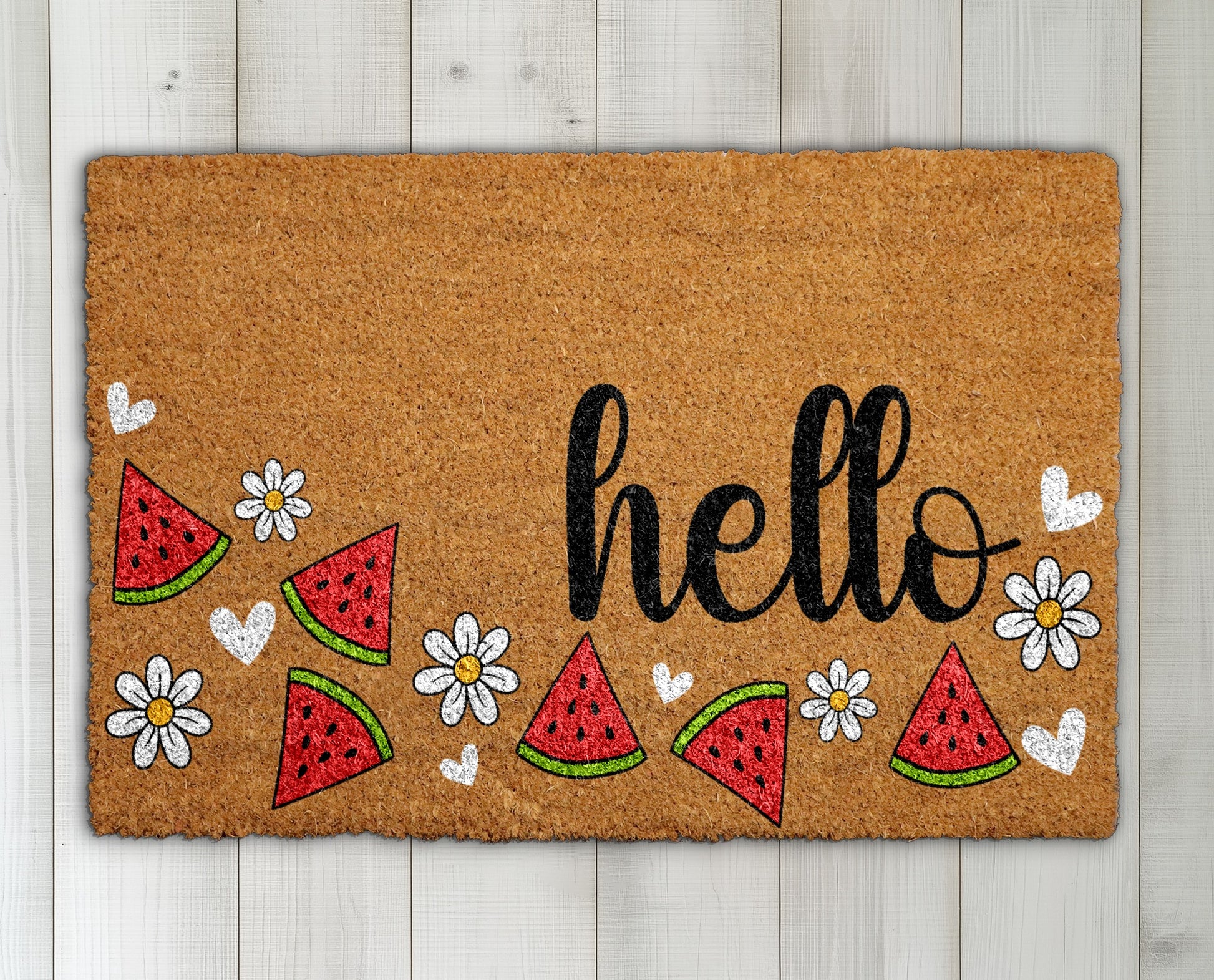 Summer Vibes Welcome with Watermelon & Daisy Doormat, Cheerful Greeting