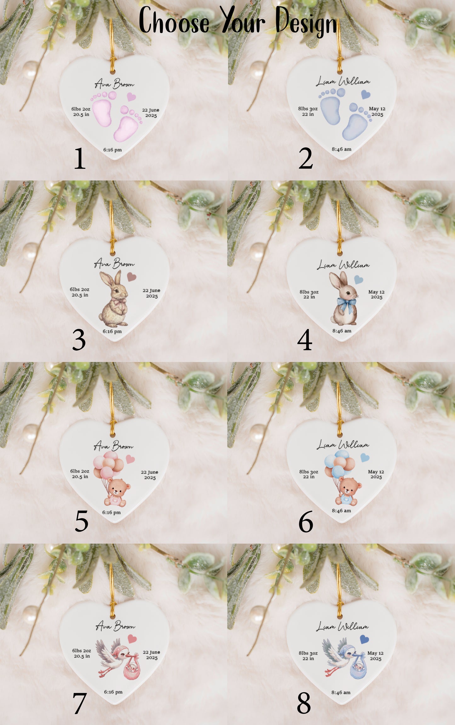 Custom Baby Stats Ornament: Adorable Animal Theme for Nursery Decor