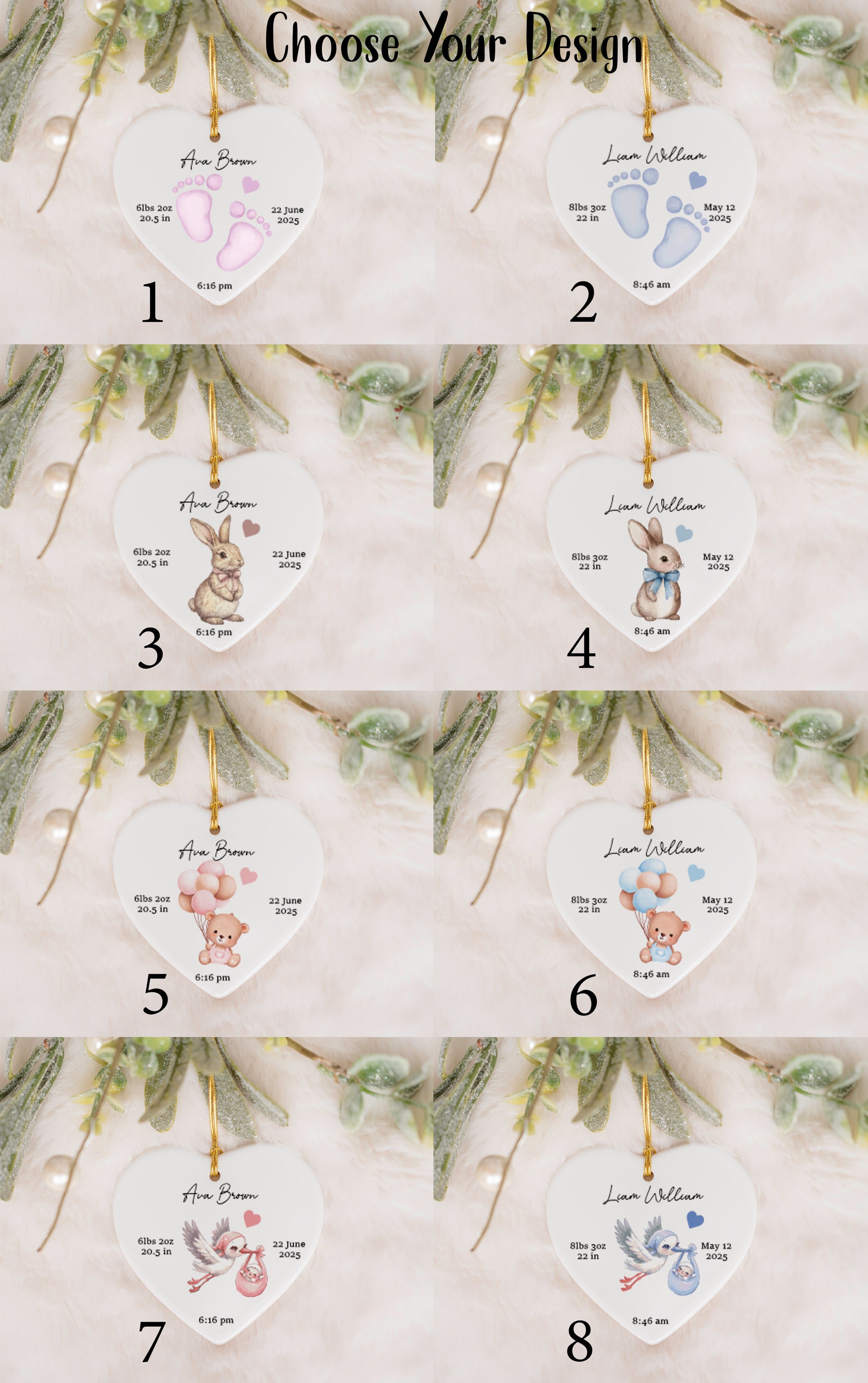 Custom Baby Stats Ornament: Adorable Animal Theme for Nursery Decor