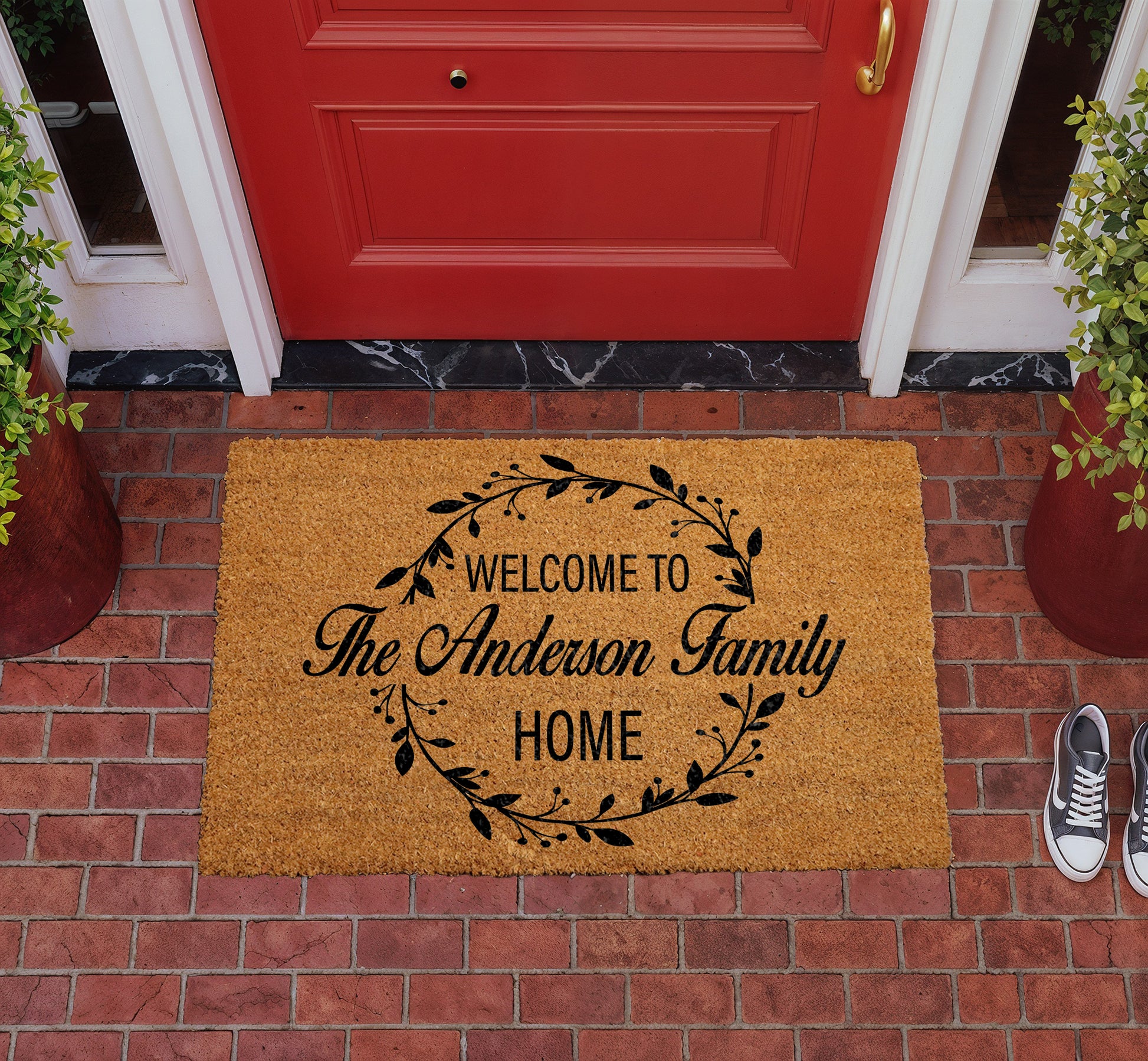 Custom Family Name Berry Wreath Doormat, Welcome To Home Coirmat