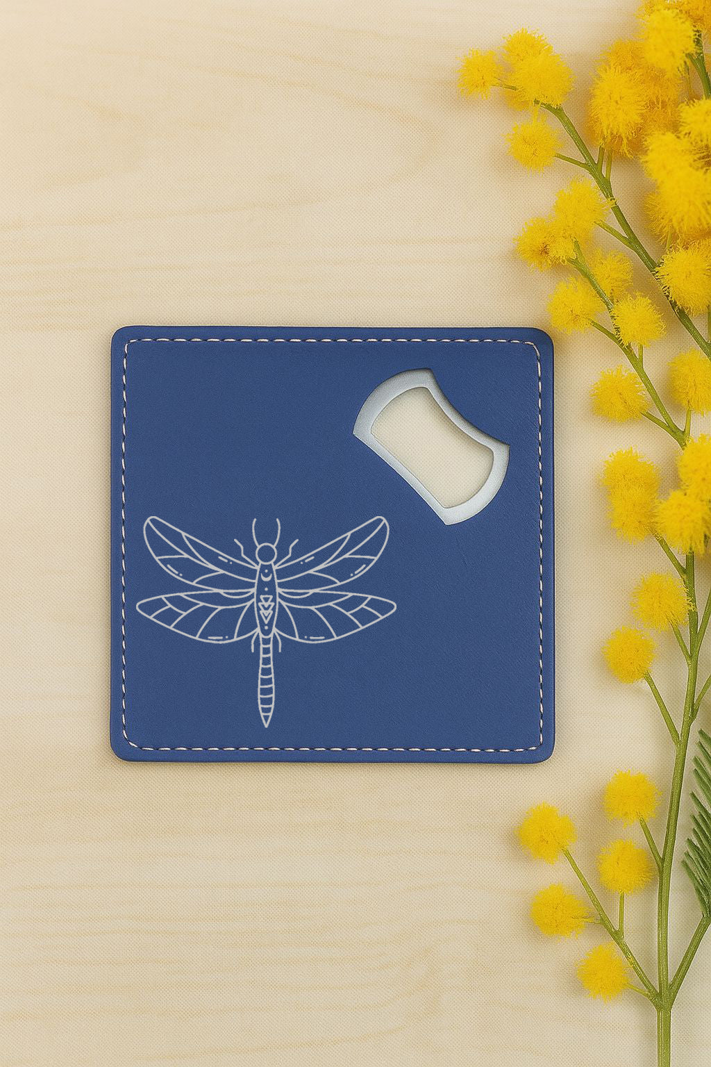 Personalized Leather Bottle Opener with Butterfly Engraving, Custom Bar Tool