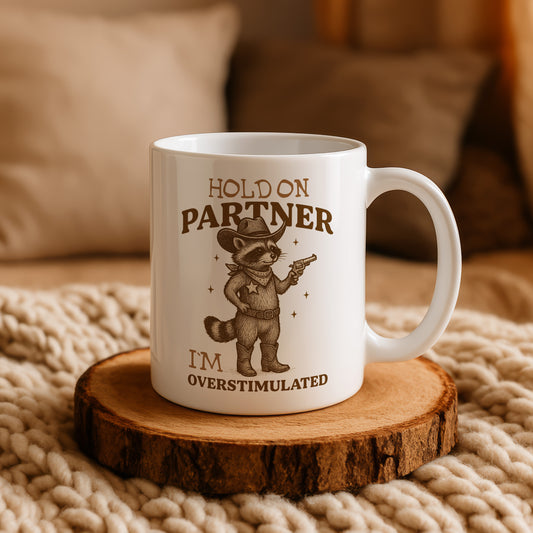 Cowboy Raccoon Ceramic Mug, Funny Western, Sarcastic Office, Humorous Tee Cup