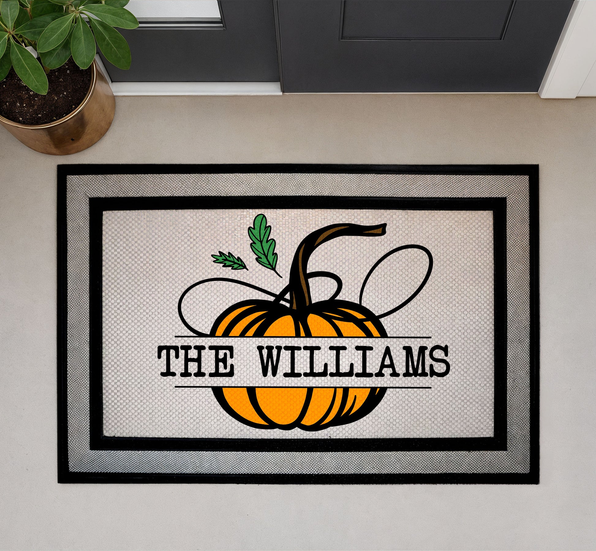 Custom Family Pumpkin Doormat, Autumn Welcome - Fall Porch Decor