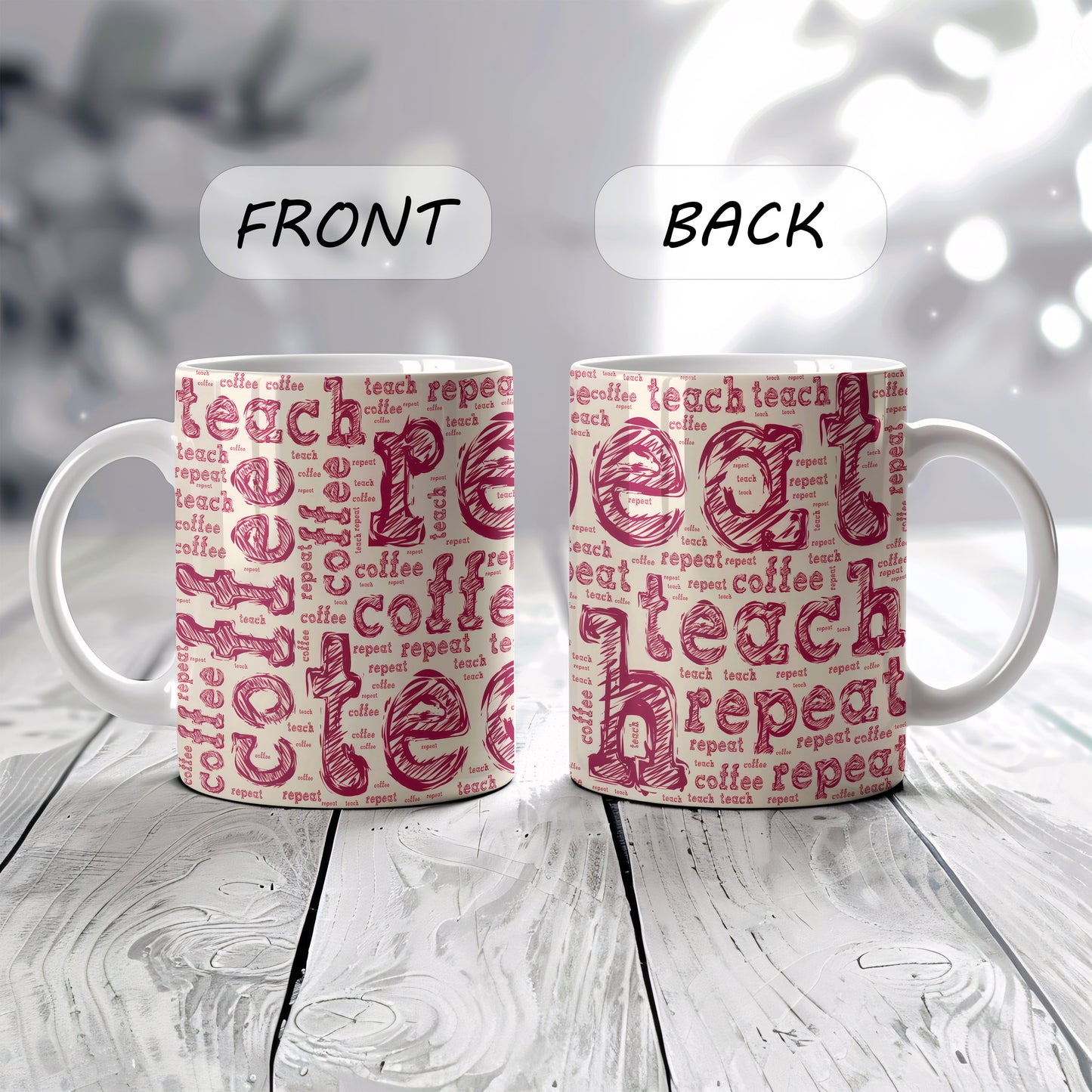 Teacher Vibes Mug, Pencil Sketch Design on Ceramic Cup