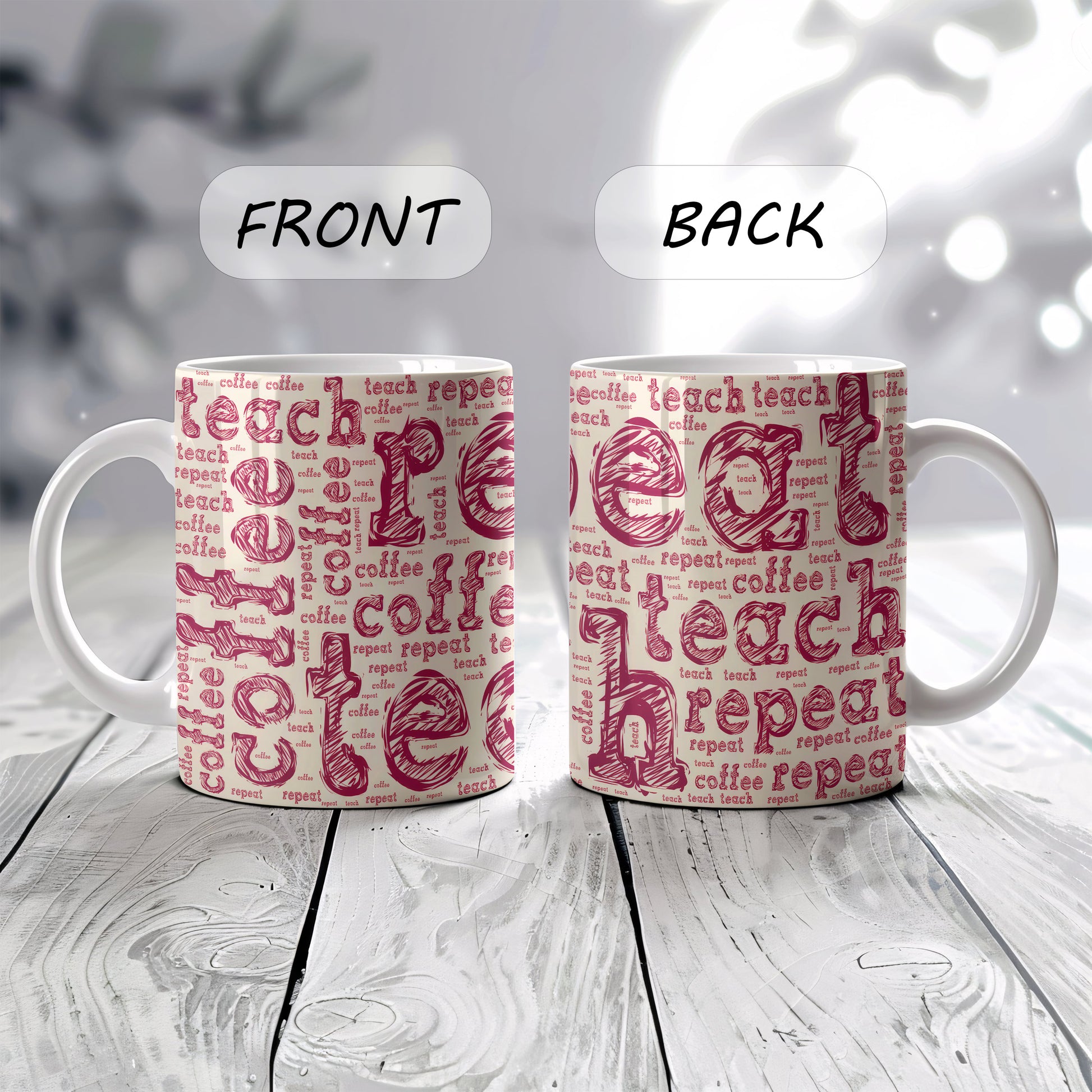 Teacher Vibes Mug, Pencil Sketch Design on Ceramic Cup