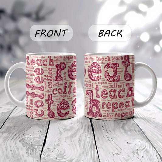 Teacher Vibes Mug, Pencil Sketch Design on Ceramic Cup