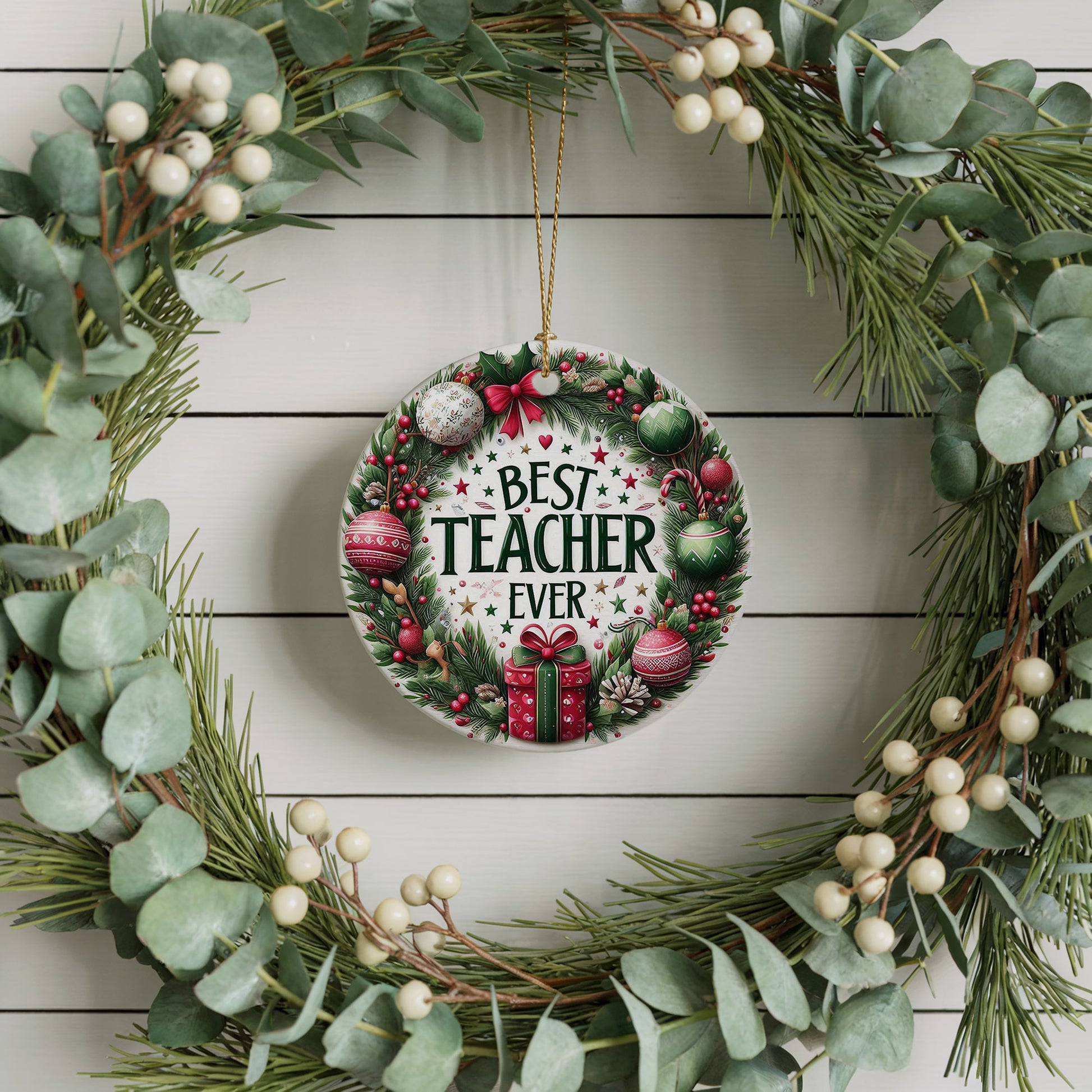 Vibrant Mistletoe Ornament: Best Teacher Ever Keepsake, Classroom Decoration