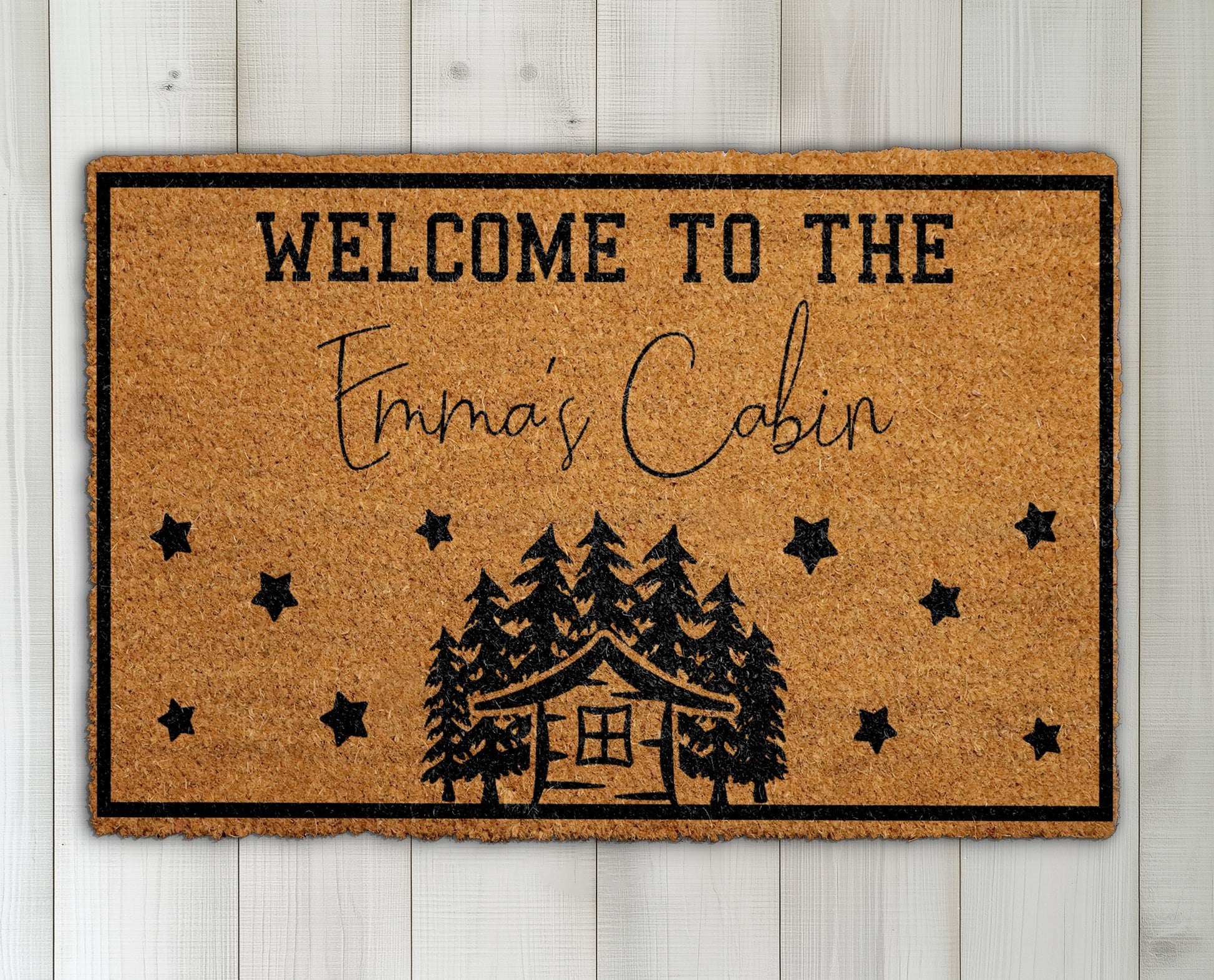 Custom Cabin Doormat, Personalized Pine Tree Decor, Rustic Housewarming Gift