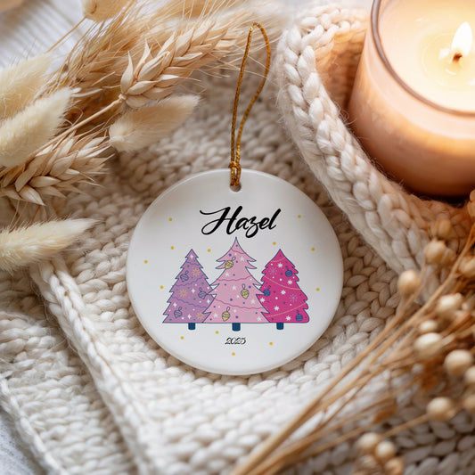 Personalized Pink Christmas Tree Ornament, Unique Keepsake For Family Celebrations