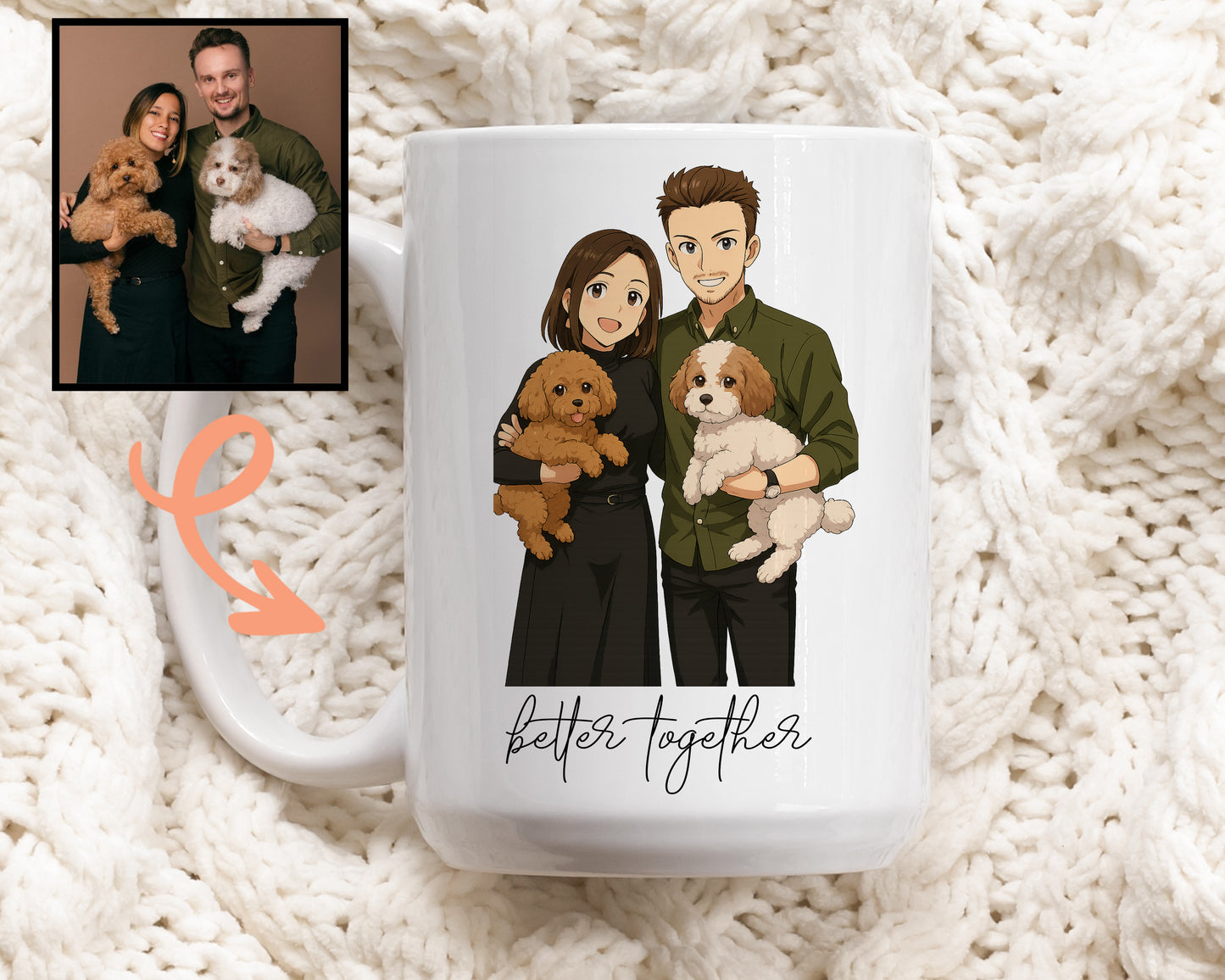 Custom Anime Photo Mug, Personalized Family Cartoon Ceramic Tea Cup