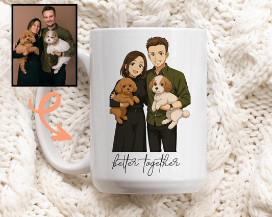 Custom Anime Photo Mug, Personalized Family Cartoon Ceramic Tea Cup