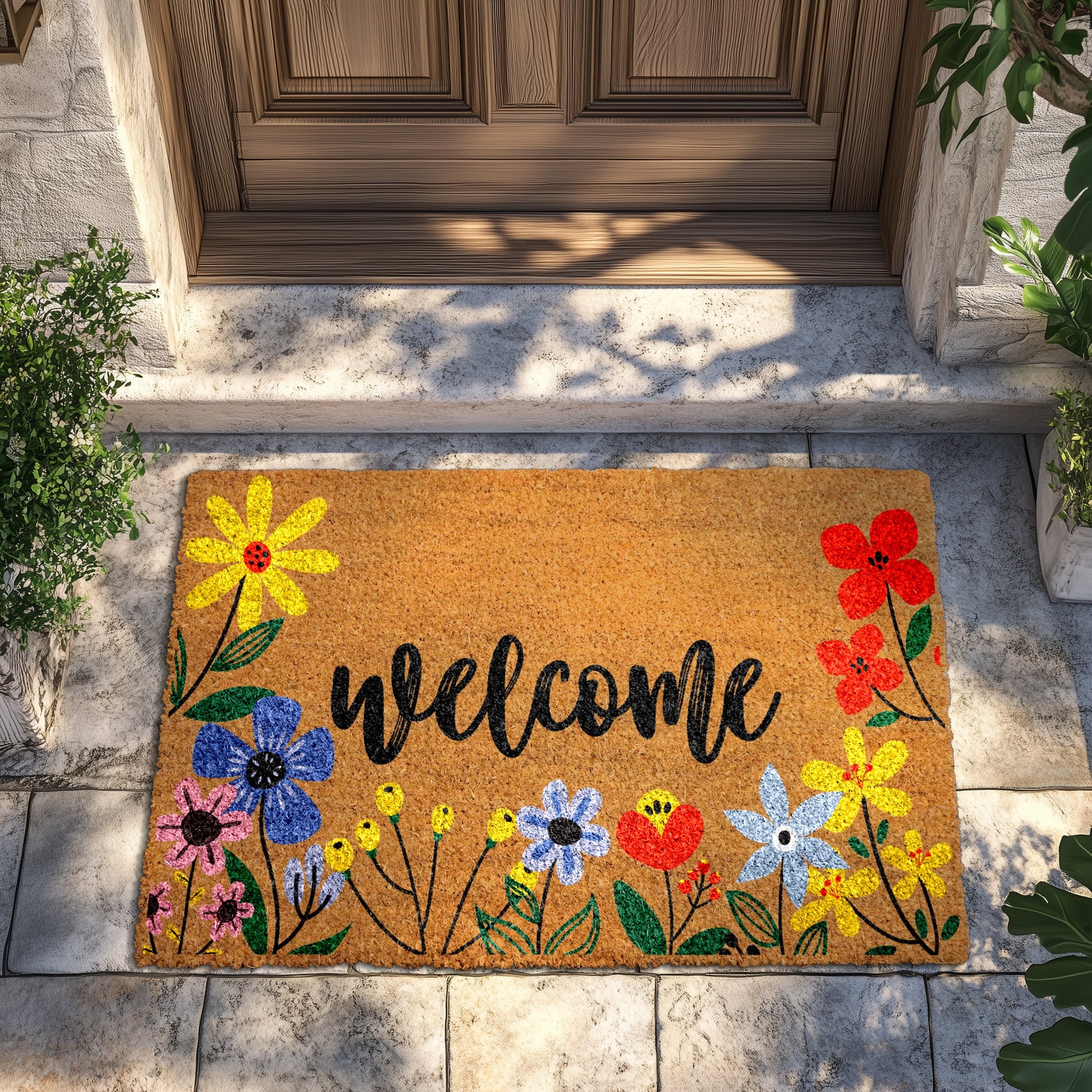 Vibrant Floral Welcome Doormat, Spring Garden Decor, Cute Housewarming Gift