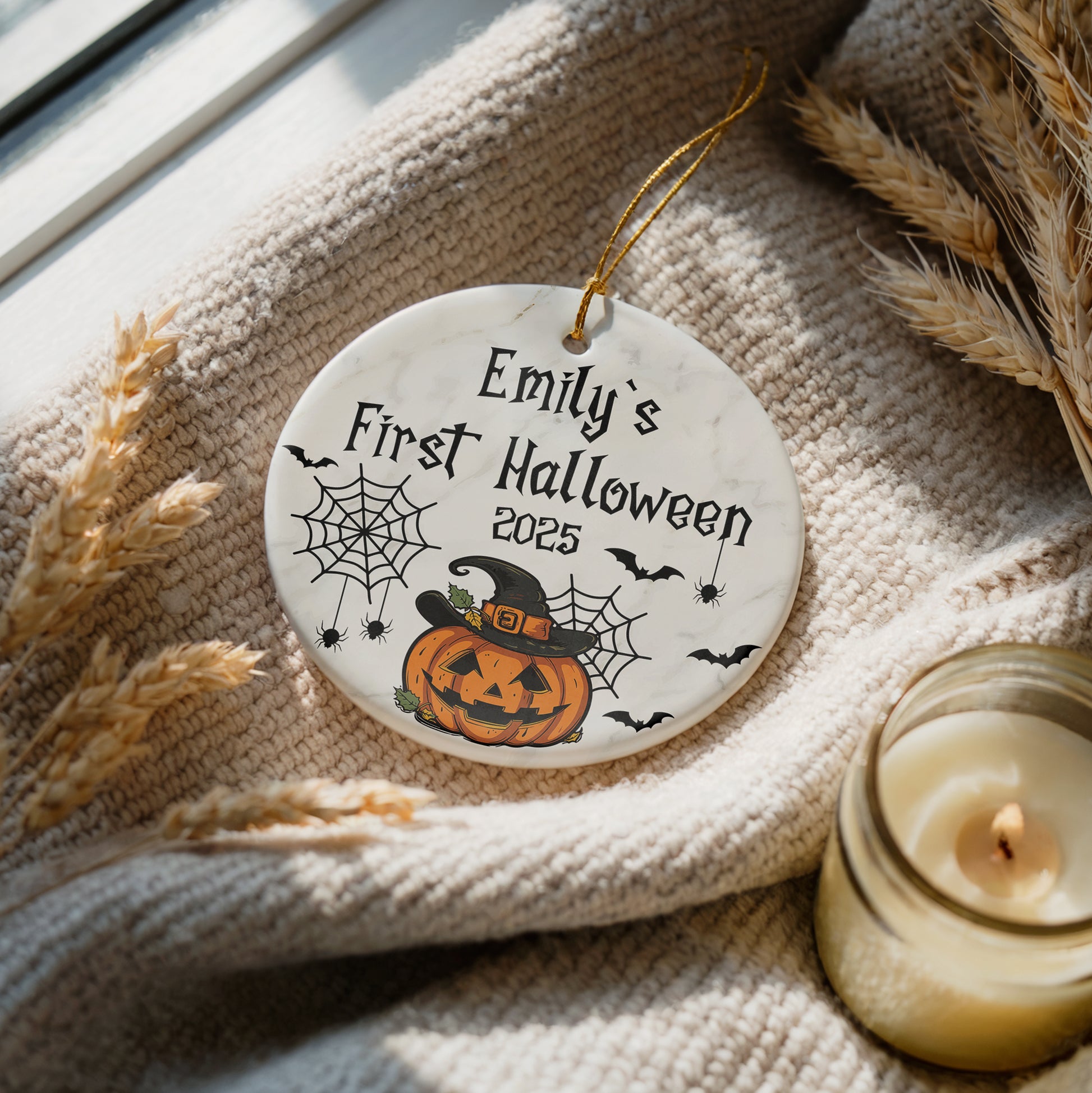 Personalized Baby's First Halloween Ornament, Spooky Jack-O-Lantern Design Keepsake