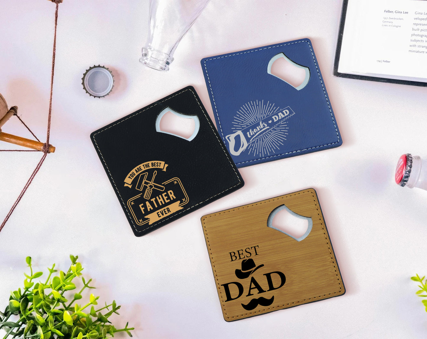 Engraved Groomsmen Gift, Custom Leather and Steel Bottle Opener