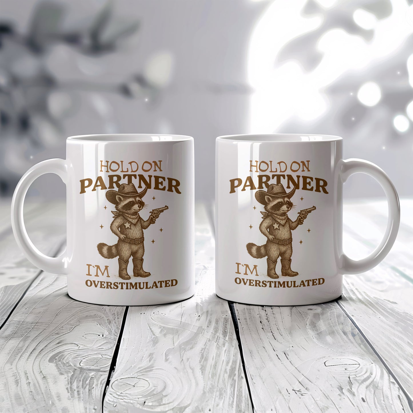 Cowboy Raccoon Ceramic Mug, Funny Western, Sarcastic Office, Humorous Tee Cup