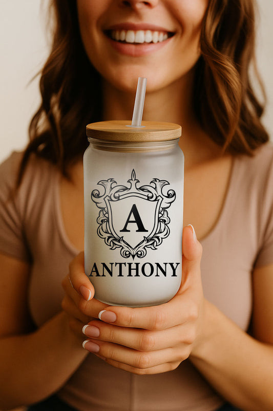 Custom Initial Letter Glass Can Tumbler, Family Matching Coffee Cup