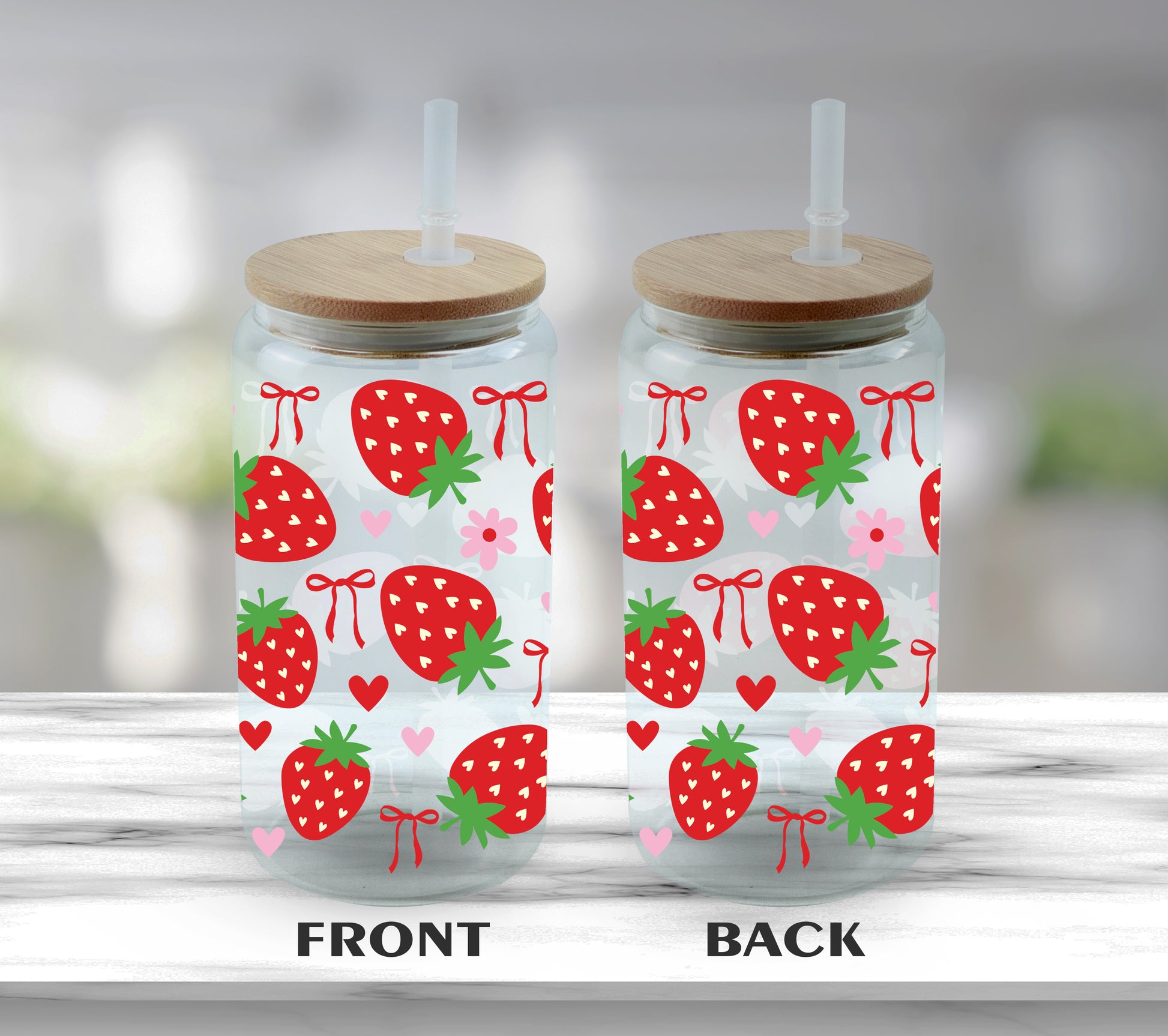 Strawberry Can Glass, Cute Coquette Bow Iced Coffee Cup, Aesthetic Strawberry Drink Glass, Fruit Themed Drinkware, Reusable Smoothie Glass