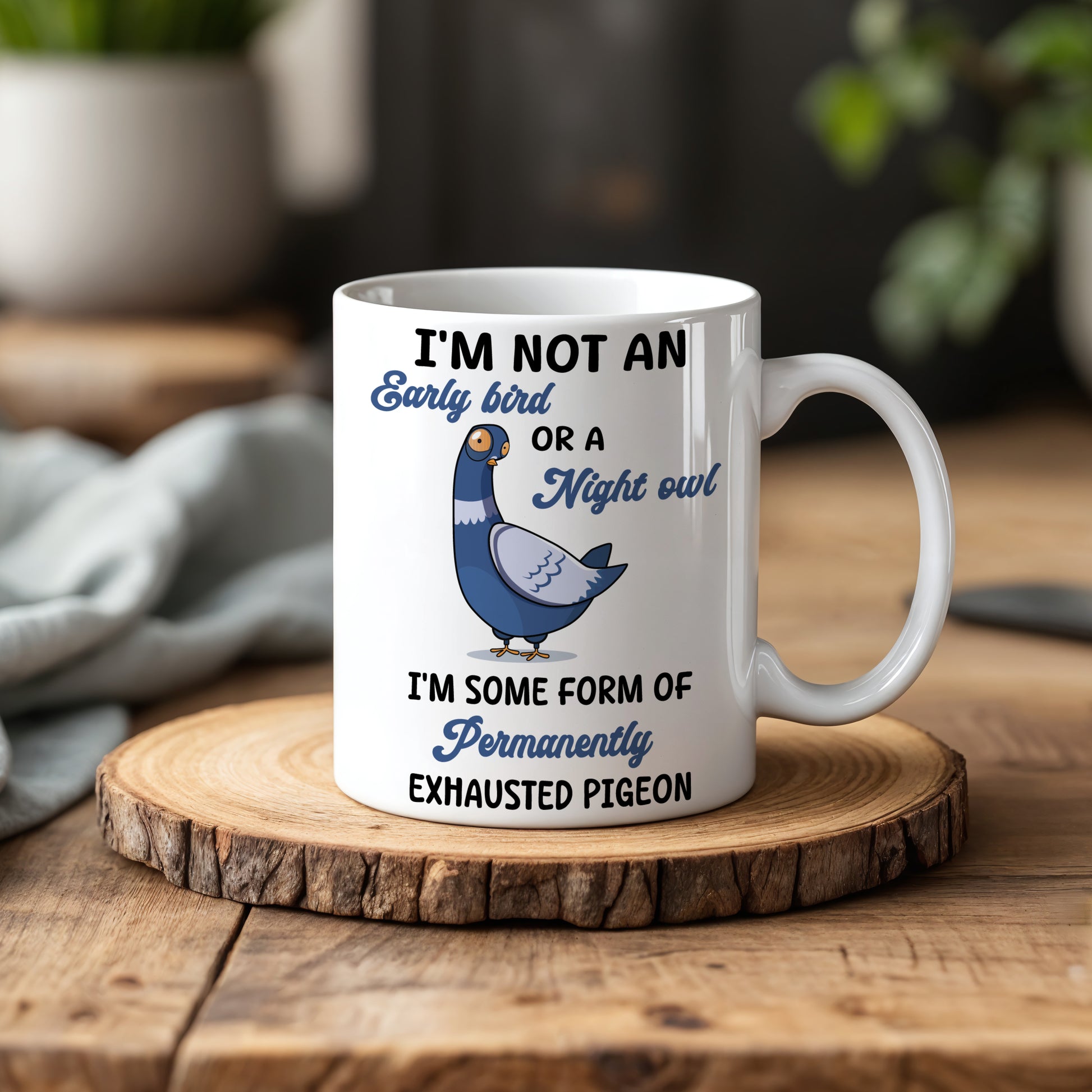 Permanently Exhausted Pigeon Coffee Mug, Humorous Gift For Tired People