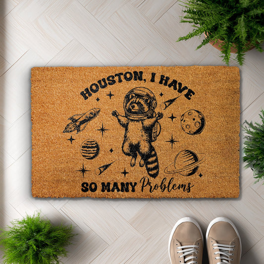 Space-Themed Doormat, Astronaut Raccoon Welcome Mat, Funny Housewarming Gift