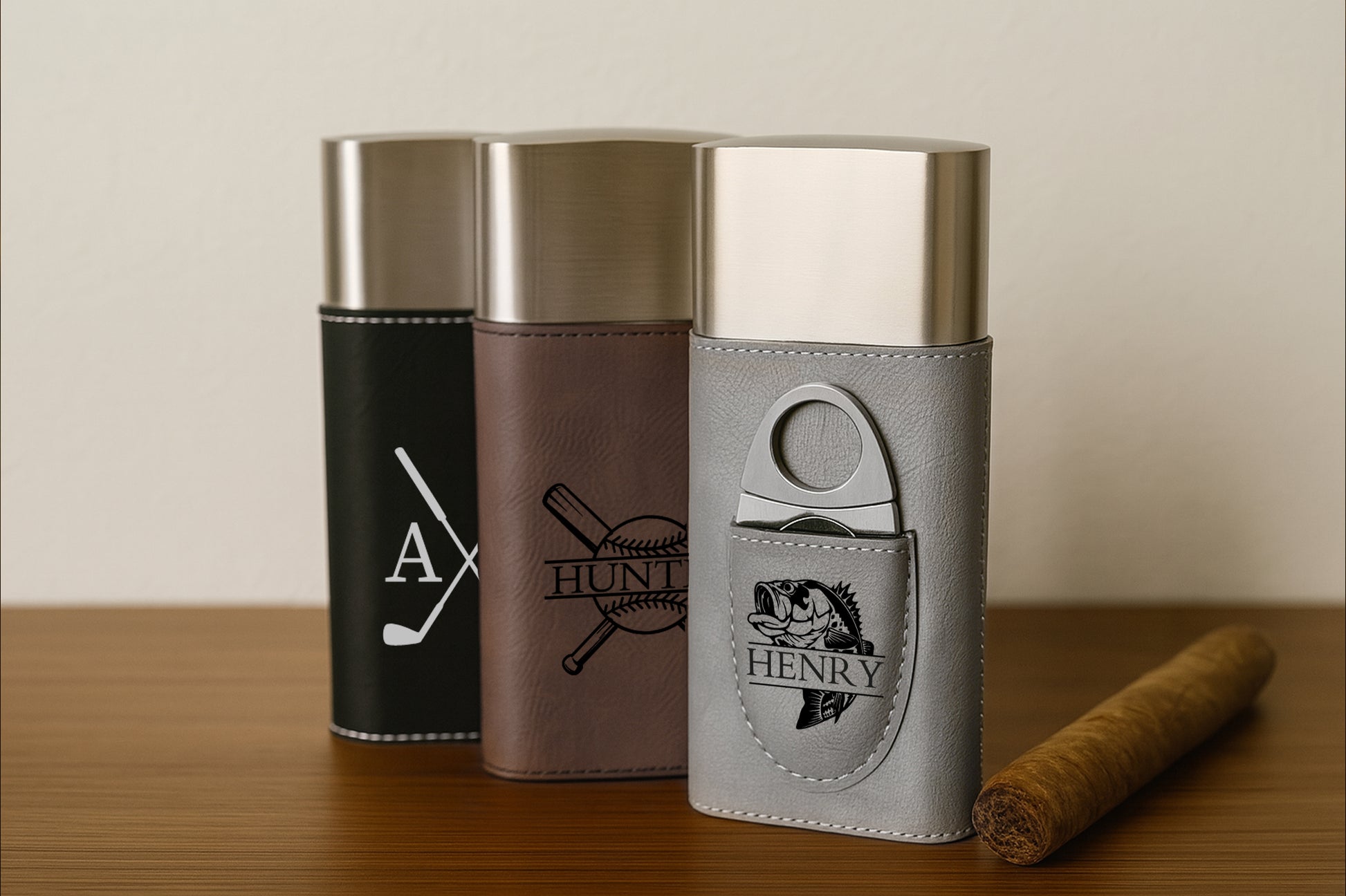 Personalized Sports Cigar Case & Cutter for Groomsmen, Dad - Engraved