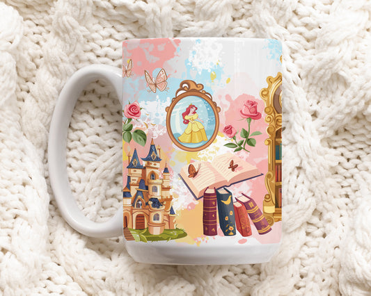 Belle inspired ceramic mug, perfect Disney gift for girls.