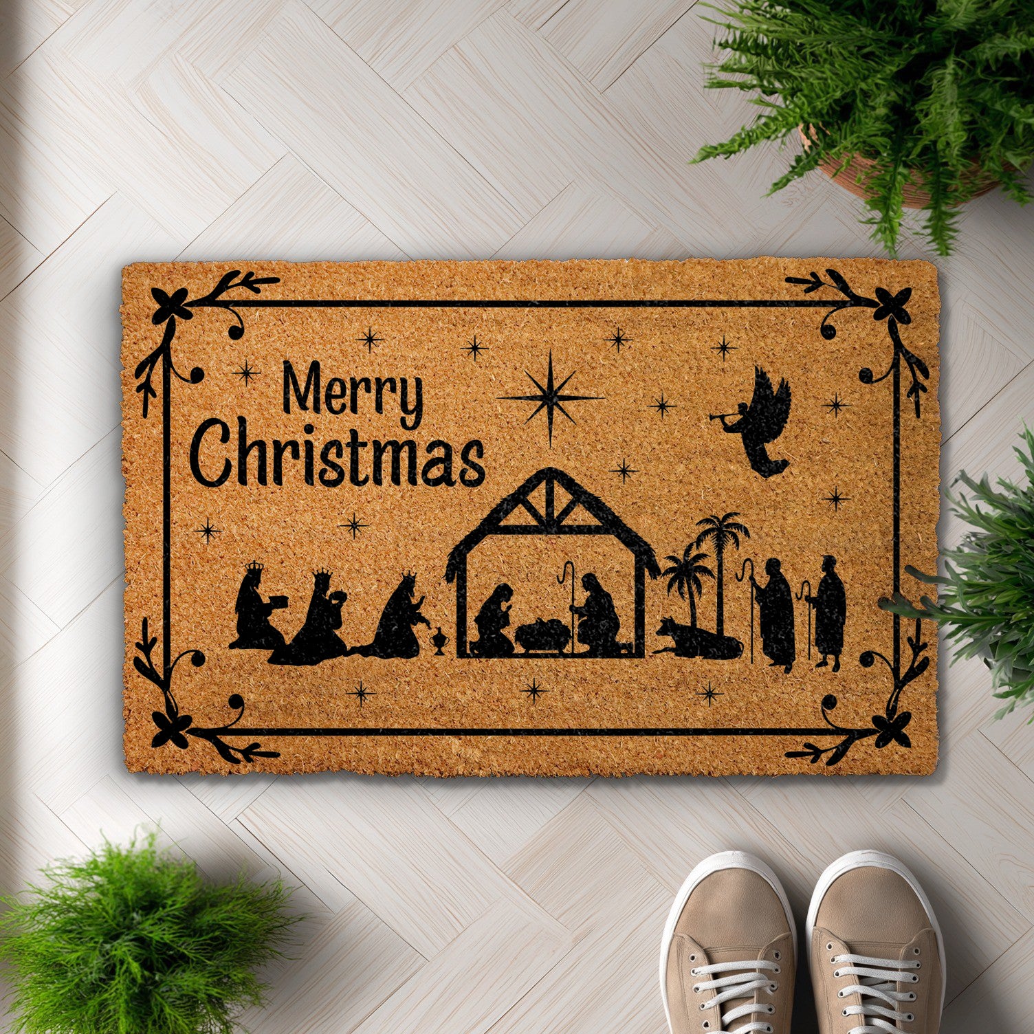 Religious Nativity Christmas Doormat, Holy Xmas Front Porch Rug