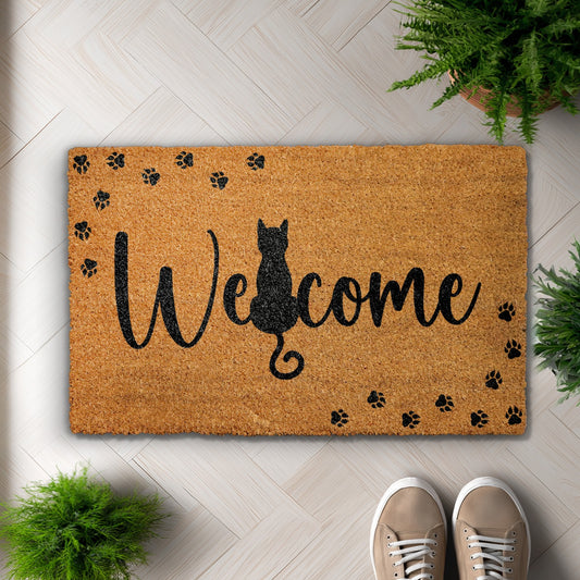 Cat Lover Welcome Mat: Whimsical Kitten Paw Print Doormat