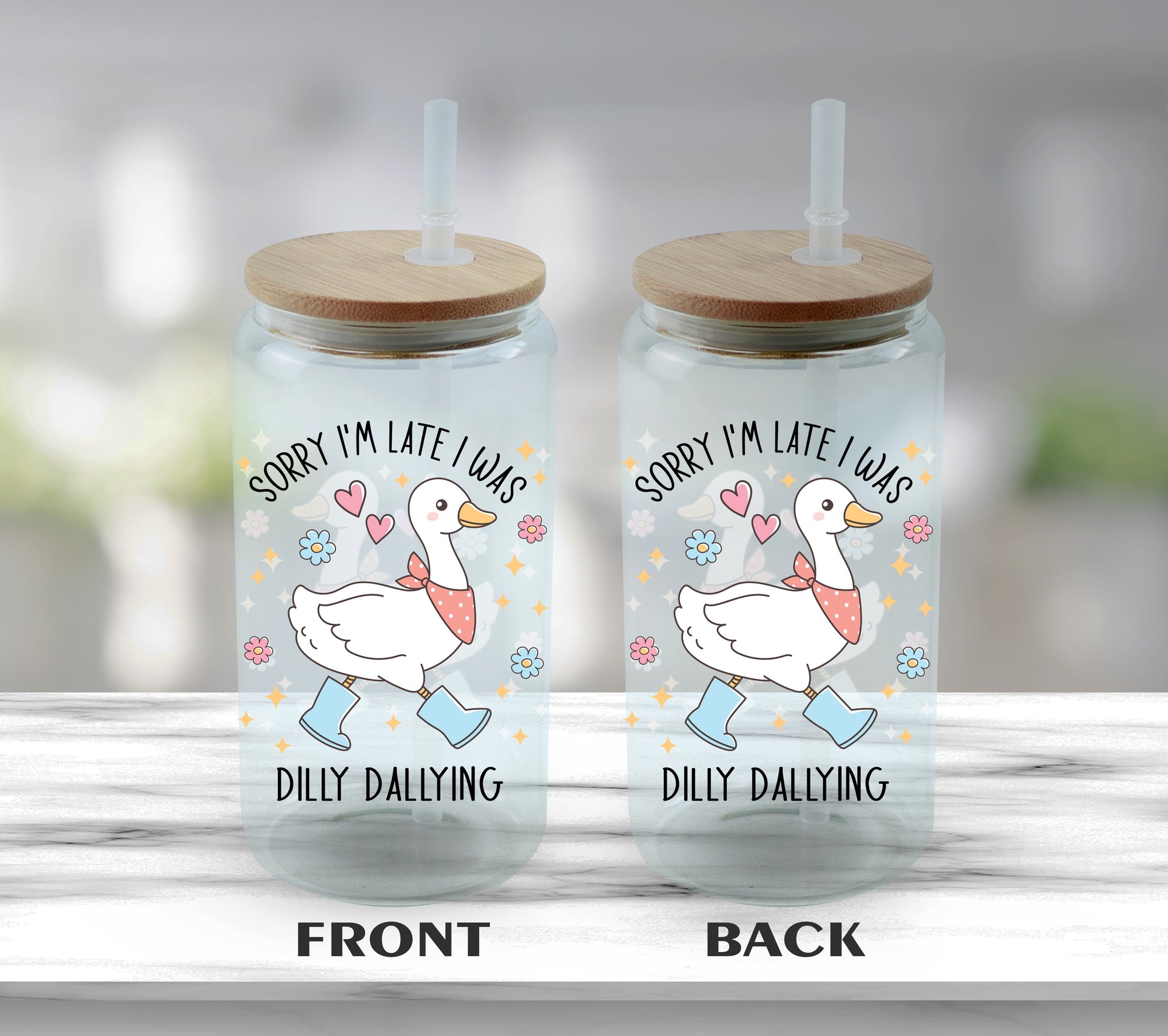 Dilly Dallying Duck Tumbler, Humorous Animal Drinkware, Funny Saying Decor